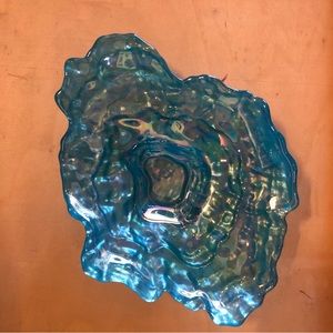 OYSTER GLASS AKCAM TURKISH PLATE COASTAL COLLECTION ART GLASS IRIDESCENT TEAL